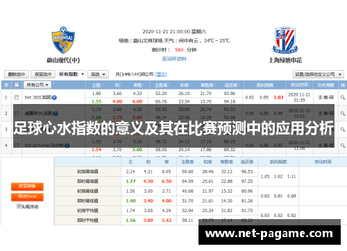 足球心水指数的意义及其在比赛预测中的应用分析